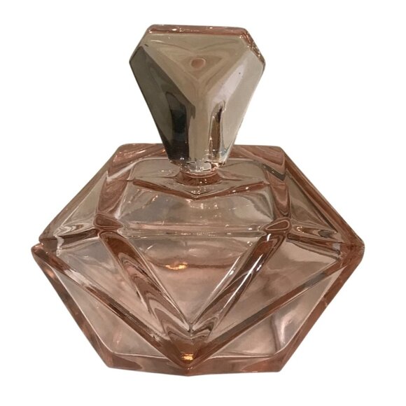 Vintage Diamond-Shaped Pink Glass Vanity Container 2 Pc  Powder Trinket Dish - Picture 1 of 11
